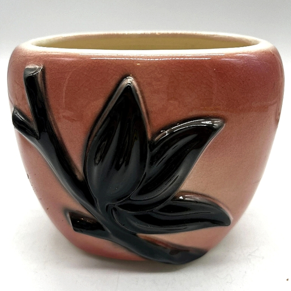 Royal Copley Vintage Vase Pink Black Lotus Flower Art Deco MCM 4”Tall